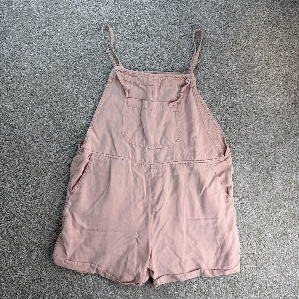 Risen Overalls Womens Large Pink Tencel Sleeveless Tie Straps Pockets Shortalls